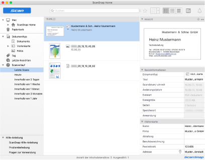 Hauptfenster von ScanSnap Home