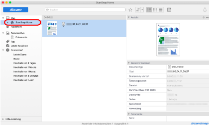 Hauptfenster von ScanSnap Home