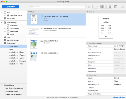Hauptfenster von ScanSnap Home
