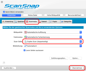 ScanSnap Setup Fenster