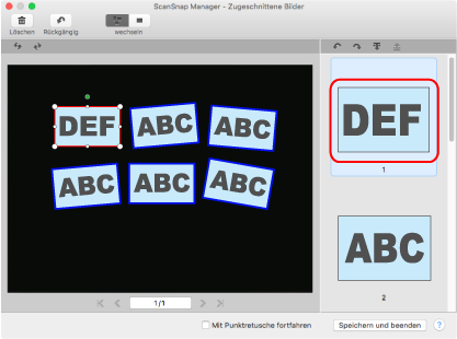 ScanSnap Manager - Zugeschnittene Bilder