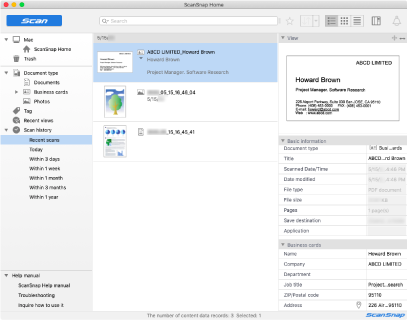 Main Window of ScanSnap Home
