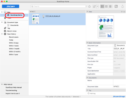 Main Window of ScanSnap Home
