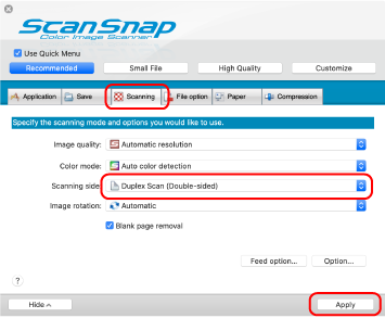 ScanSnap Setup Window
