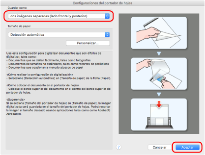 Ventana de configuración de ScanSnap