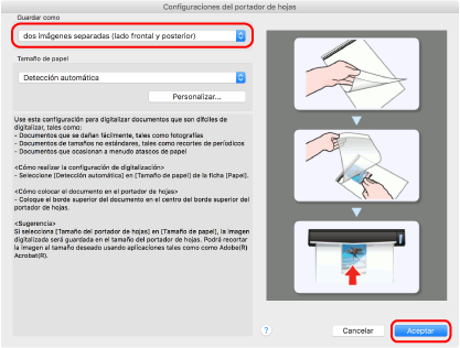 Ventana de configuración de ScanSnap