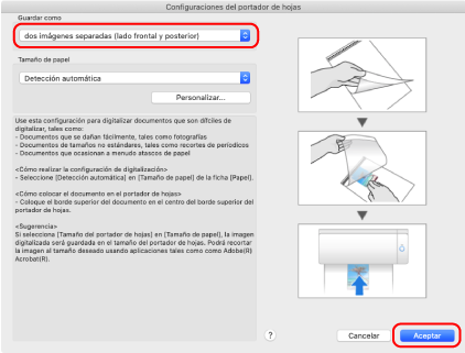 Ventana de configuración de ScanSnap
