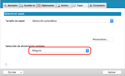 Ventana de configuración de ScanSnap