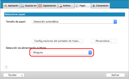 Ventana de configuración de ScanSnap