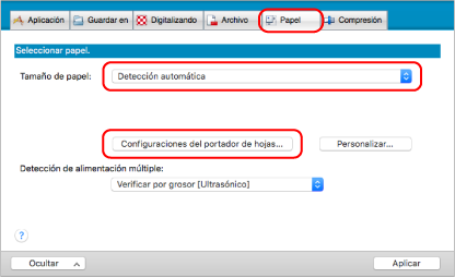 Ventana de configuración de ScanSnap