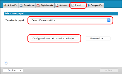 Ventana de configuración de ScanSnap