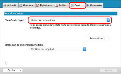 Ventana de configuración de ScanSnap