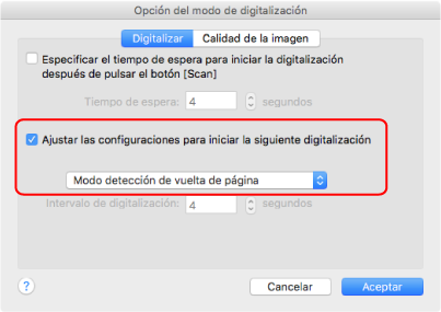 Opción del modo de digitalización