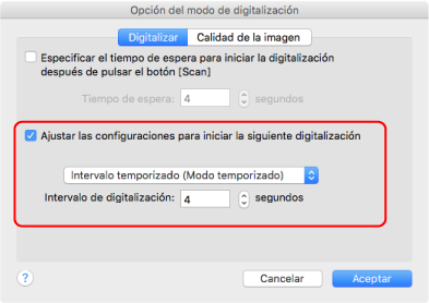 Opción del modo de digitalización