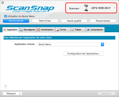 Fenêtre Configuration du ScanSnap