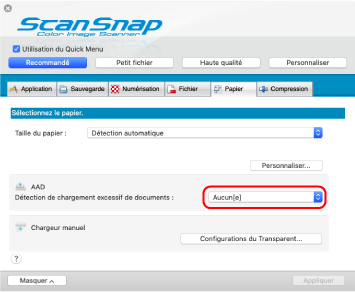 Fenêtre Configuration du ScanSnap