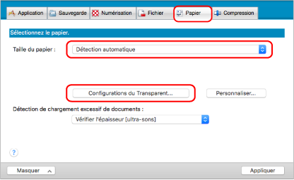 Fenêtre Configuration du ScanSnap