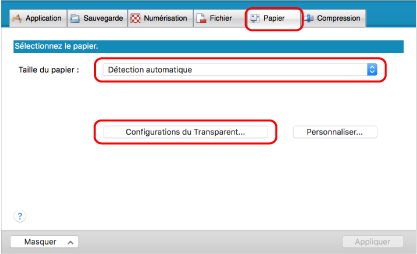 Fenêtre Configuration du ScanSnap