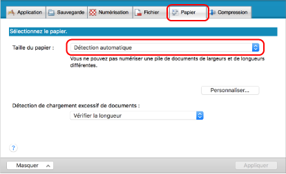 Fenêtre Configuration du ScanSnap