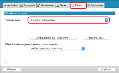 Fenêtre Configuration du ScanSnap