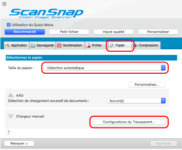 Fenêtre Configuration du ScanSnap