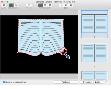 Mode correction de la déformation du livre.
