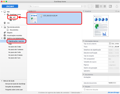 Janela principal do ScanSnap Home