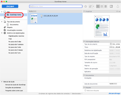 Janela principal do ScanSnap Home