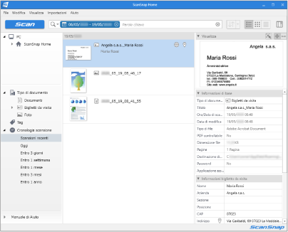 Finestra principale di ScanSnap Home