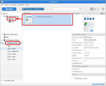 Finestra principale di ScanSnap Home
