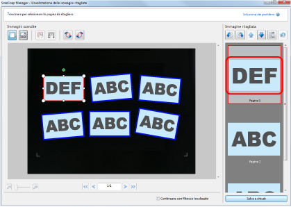 ScanSnap Manager - Visualizzazione delle immagini ritagliate