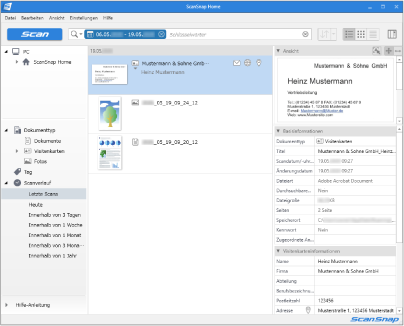 Hauptfenster von ScanSnap Home
