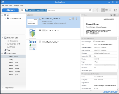 Main Window of ScanSnap Home