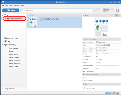 Main Window of ScanSnap Home