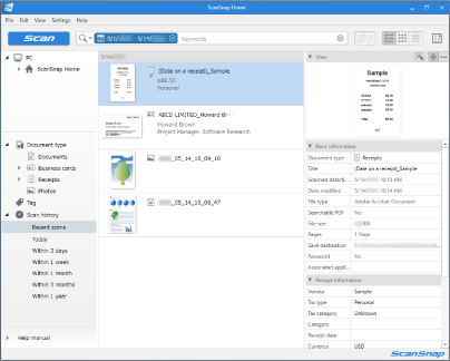 Main Window of ScanSnap Home