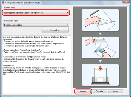Ventana de configuración de ScanSnap