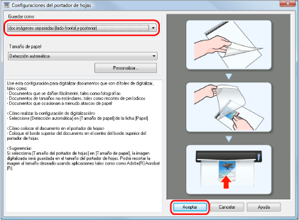 Ventana de configuración de ScanSnap