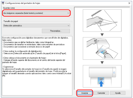 Ventana de configuración de ScanSnap
