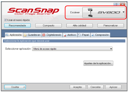 Ventana de configuración de ScanSnap