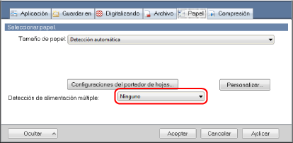 Ventana de configuración de ScanSnap