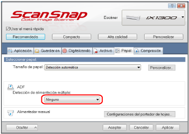 Ventana de configuración de ScanSnap