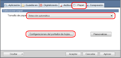 Ventana de configuración de ScanSnap