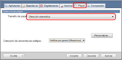 Ventana de configuración de ScanSnap