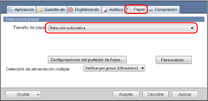 Ventana de configuración de ScanSnap