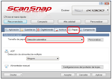 Ventana de configuración de ScanSnap