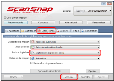 Ventana de configuración de ScanSnap