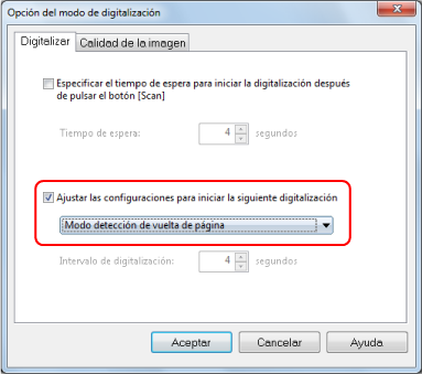 Opción del modo de digitalización