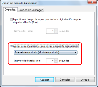 Opción del modo de digitalización
