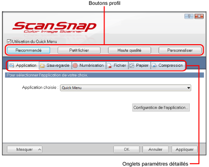 Fenêtre Configuration du ScanSnap