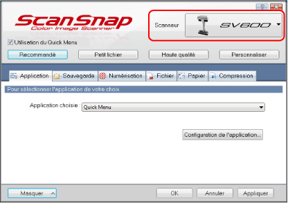 Fenêtre Configuration du ScanSnap